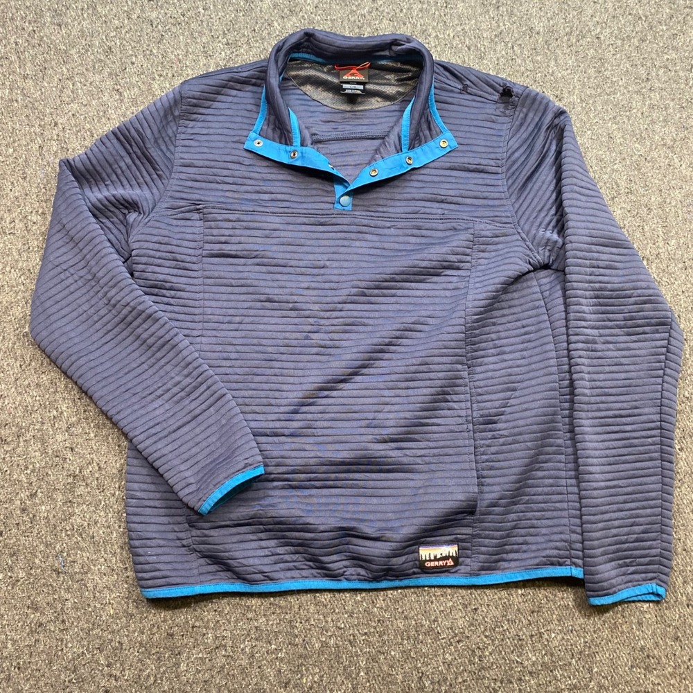 Gerry Pullover Sz L Mens Navy Blue Gorpcore Snap Neck Ribbed Fleece Hiking Top